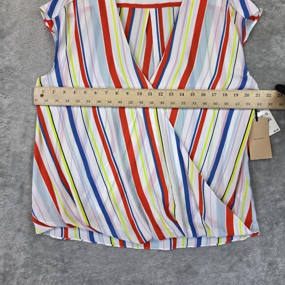 Halogen Blouse Womens Medium White Multi Stripe Surplice Cap Sleeve Nordstrom - Picture 4 of 9